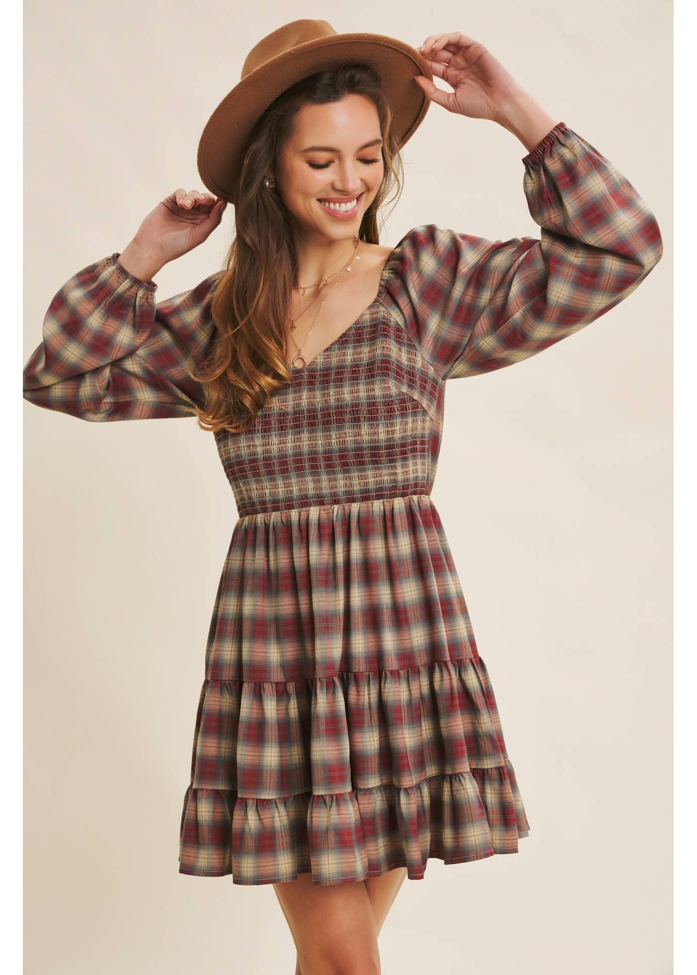 Plaid Smocked Mini Dress- CLEARANCE