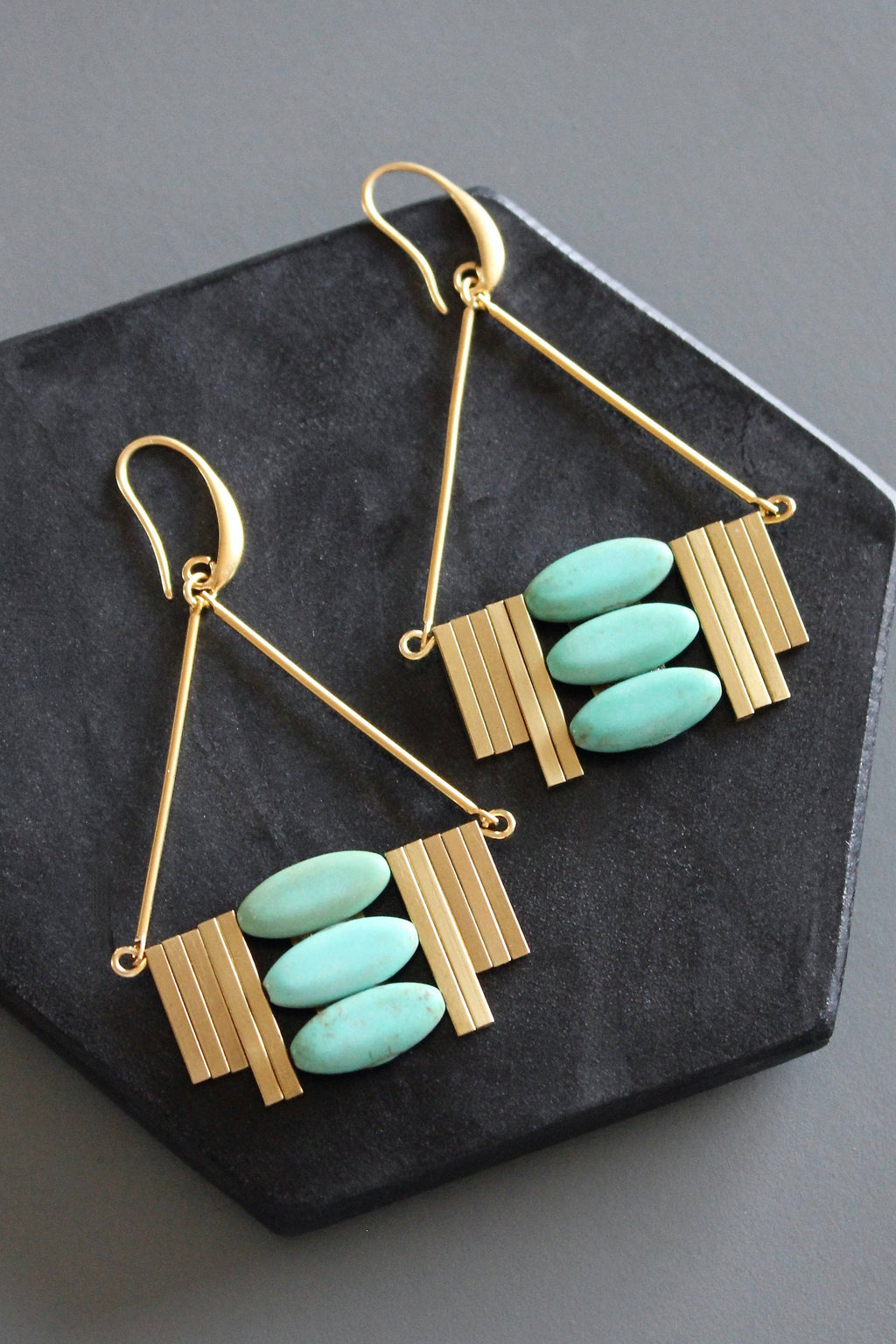 Turquoise and brass Artdeco  earrings