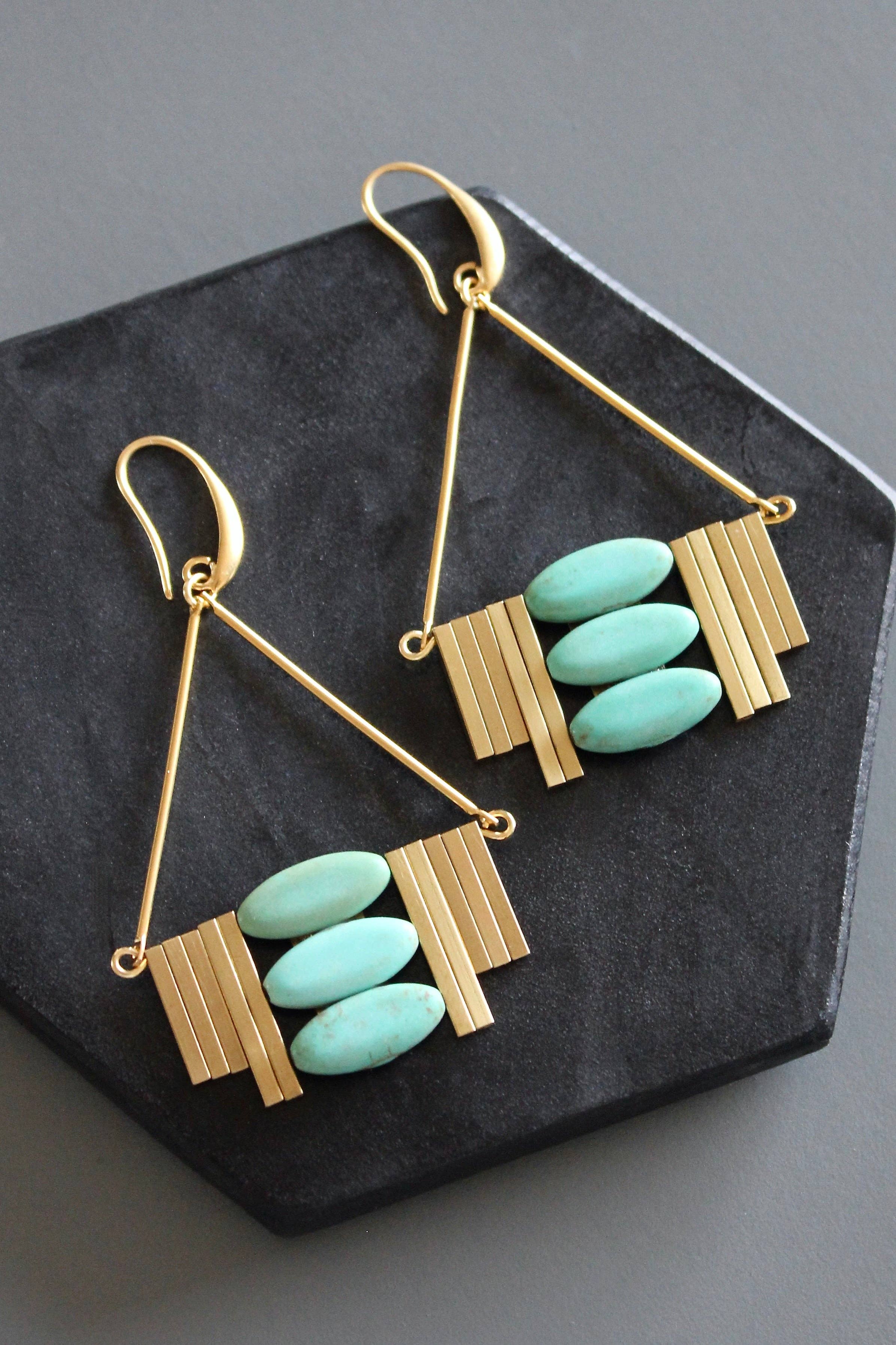 Turquoise and brass Artdeco  earrings