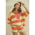 Vintage Striped Top With Front Zip Shorts Set