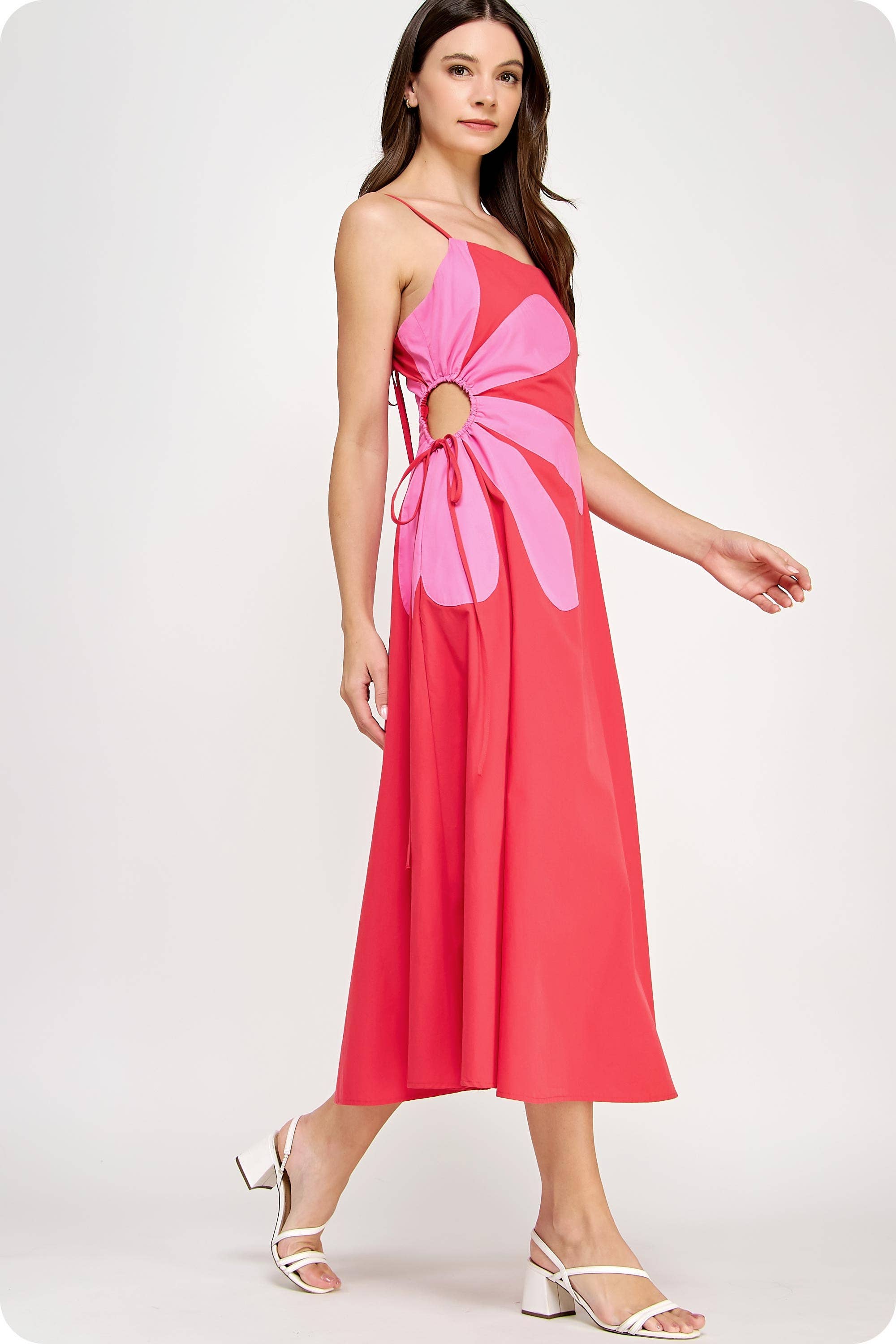Sleeveless Side Cut-Out Flower Detail Midi Dress