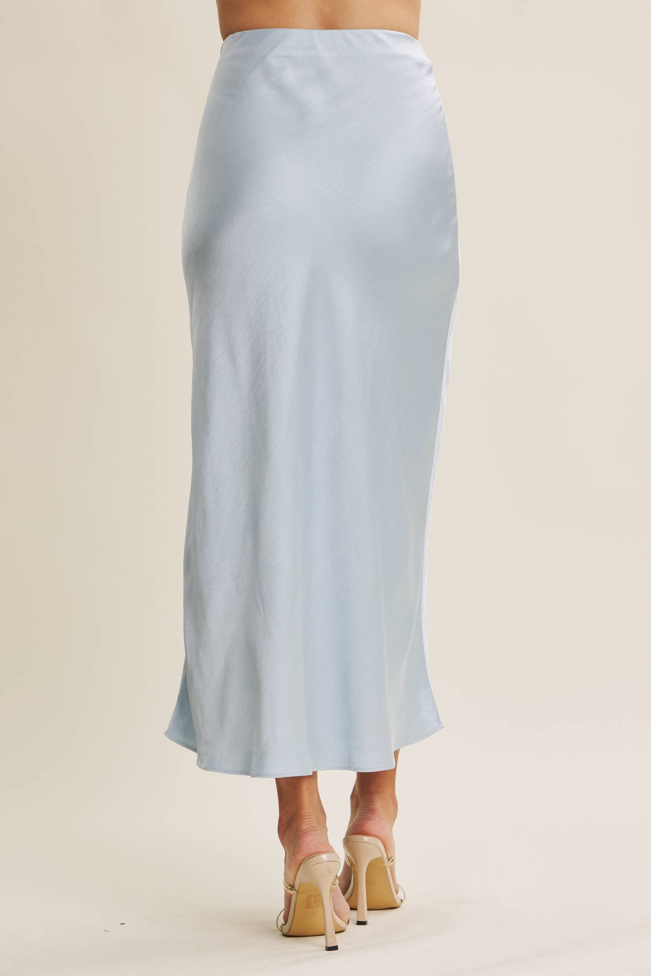 THICK SILKY SATIN BIAS CUT MAXI SKIRT: CLOUD BLUE