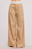 Minimalistic Contrast Waistband Pleated Trouser Pants