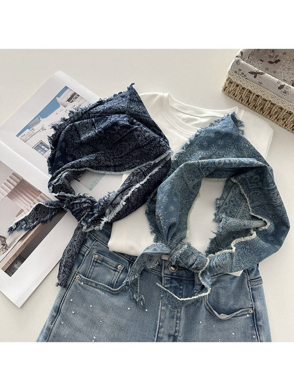 Unisex Vintage Frayed Triangle Scarf