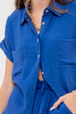 Evergreen Crinkle Collared Button Up