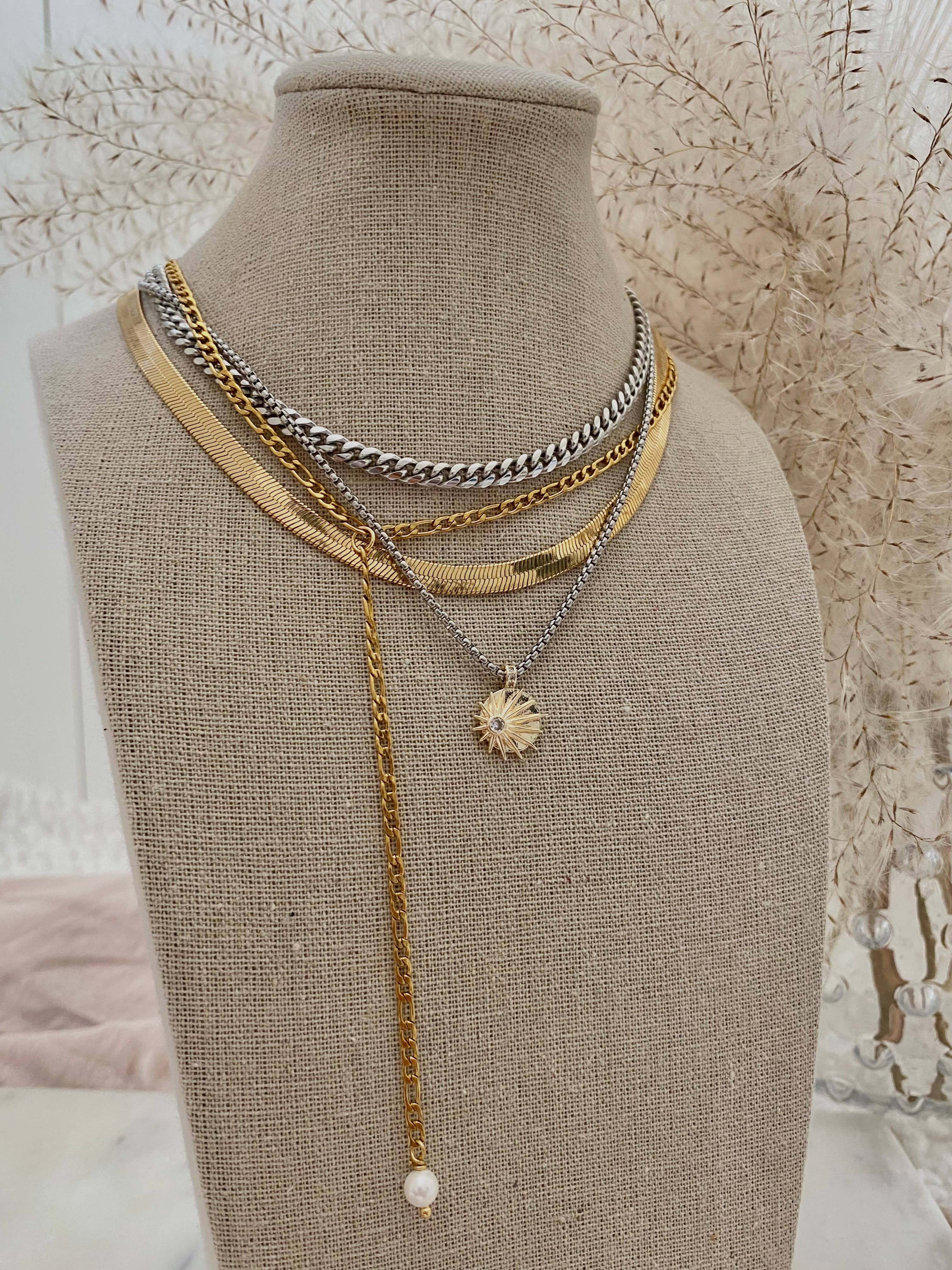 Simple silver layering curb link chain necklace
