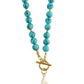 Sandy Beaded Necklace with Pearl Accent- Turquoise