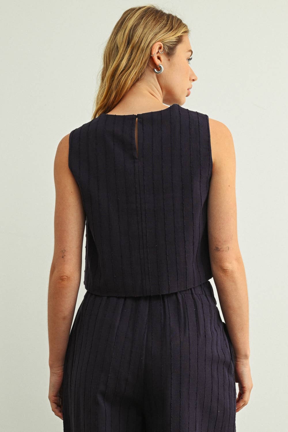 Textured Sleeveless Wood Button Top