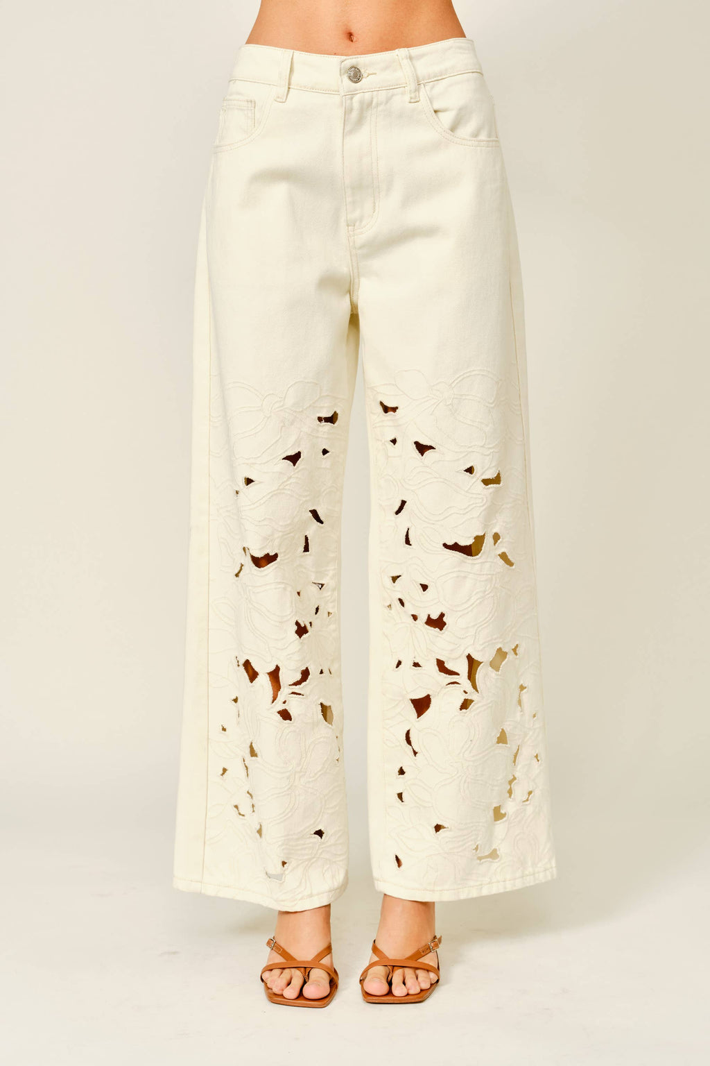 CUT OUT EMBROIDERED STRAIGHT PANTS
