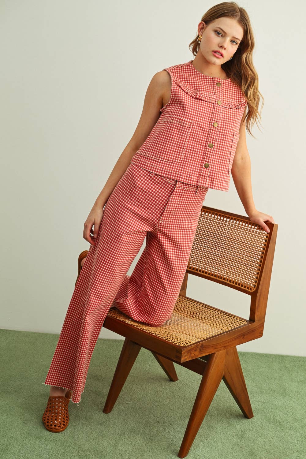 ELLIE GINGHAM PRINTED STRETCH PANTS