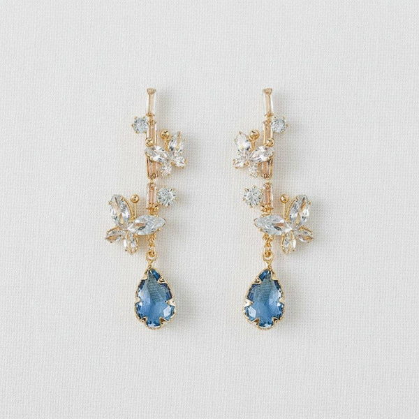 Vintage Blue Crystal Butterfly Stud Earrings