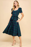 Sweet Heart Neckline Plaid Midi Dress - CD05044