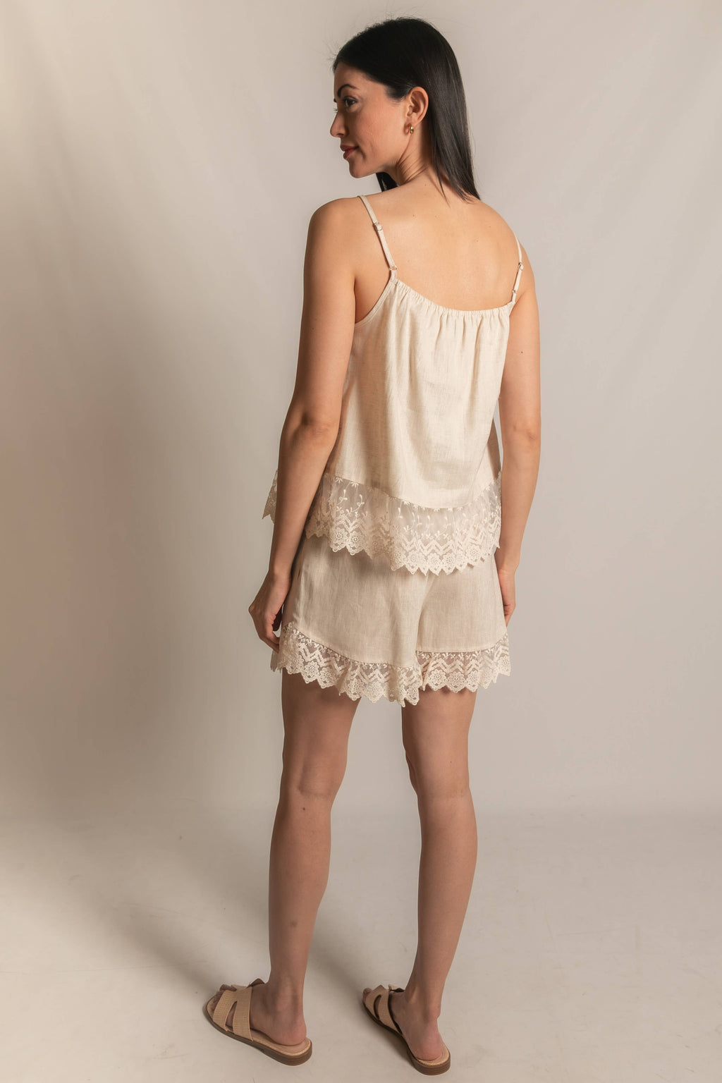 P.CILL Linen Shorts with Lace Contrast