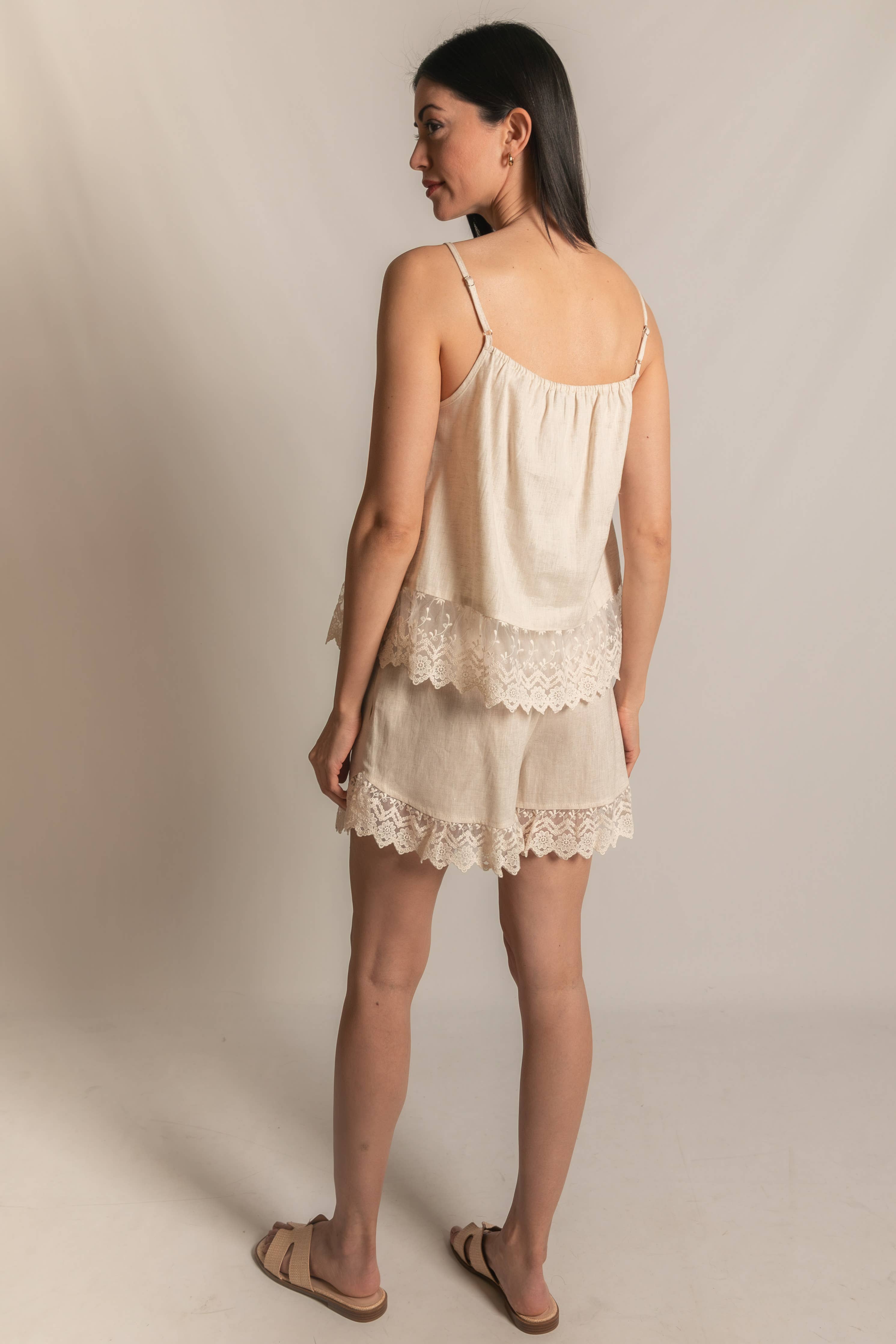 P.CILL Linen Shorts with Lace Contrast
