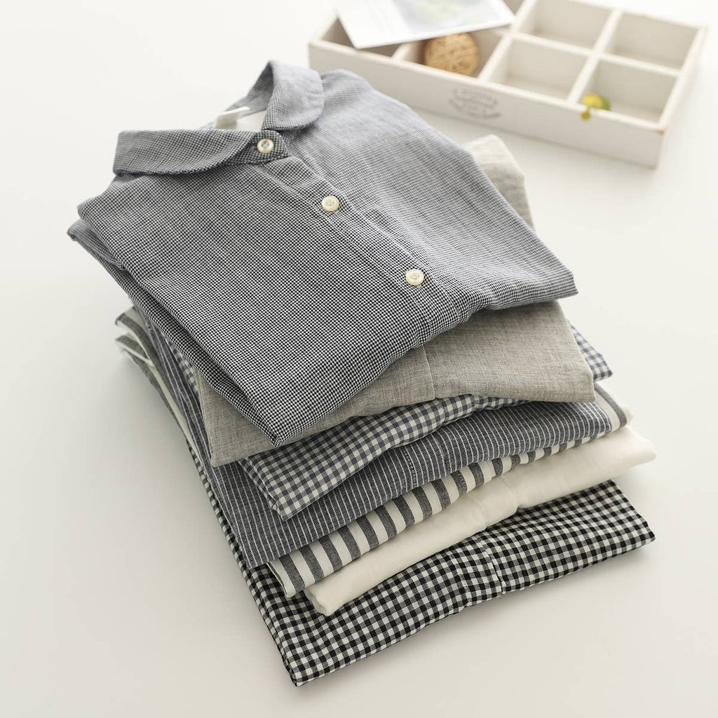 Gingham Soft Muslin Cotton Button-Down cap sleeve blouse