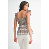 GINGHAM SMOCKED PEPLUM TOP