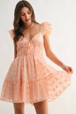 Chiffon Flutter Embroidered Sleeve Mini Dress