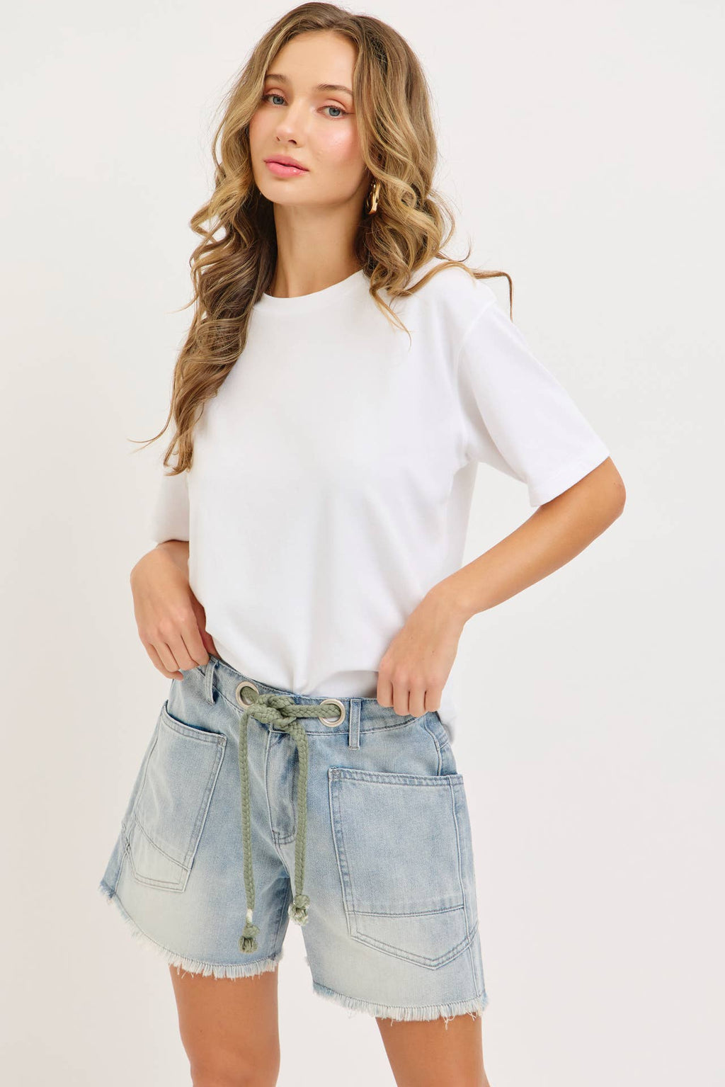 Barrel Jean Shorts with Rope Belt