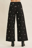 Embroidered Floral Cotton Spandex Pants