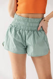High-Waisted Smocked Nylon Running Shorts with Liner