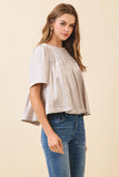 Pleated Detail Round Neck Short Metallic Top