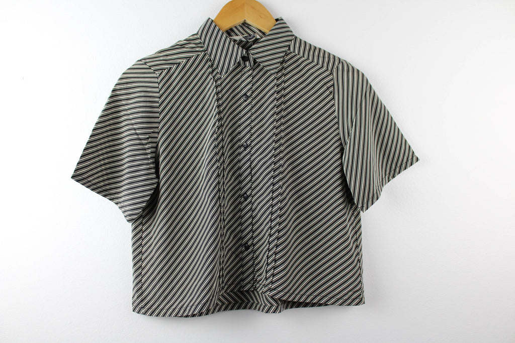 Reworked Vintage Short-Sleeve Button Up Blouse - Cropped