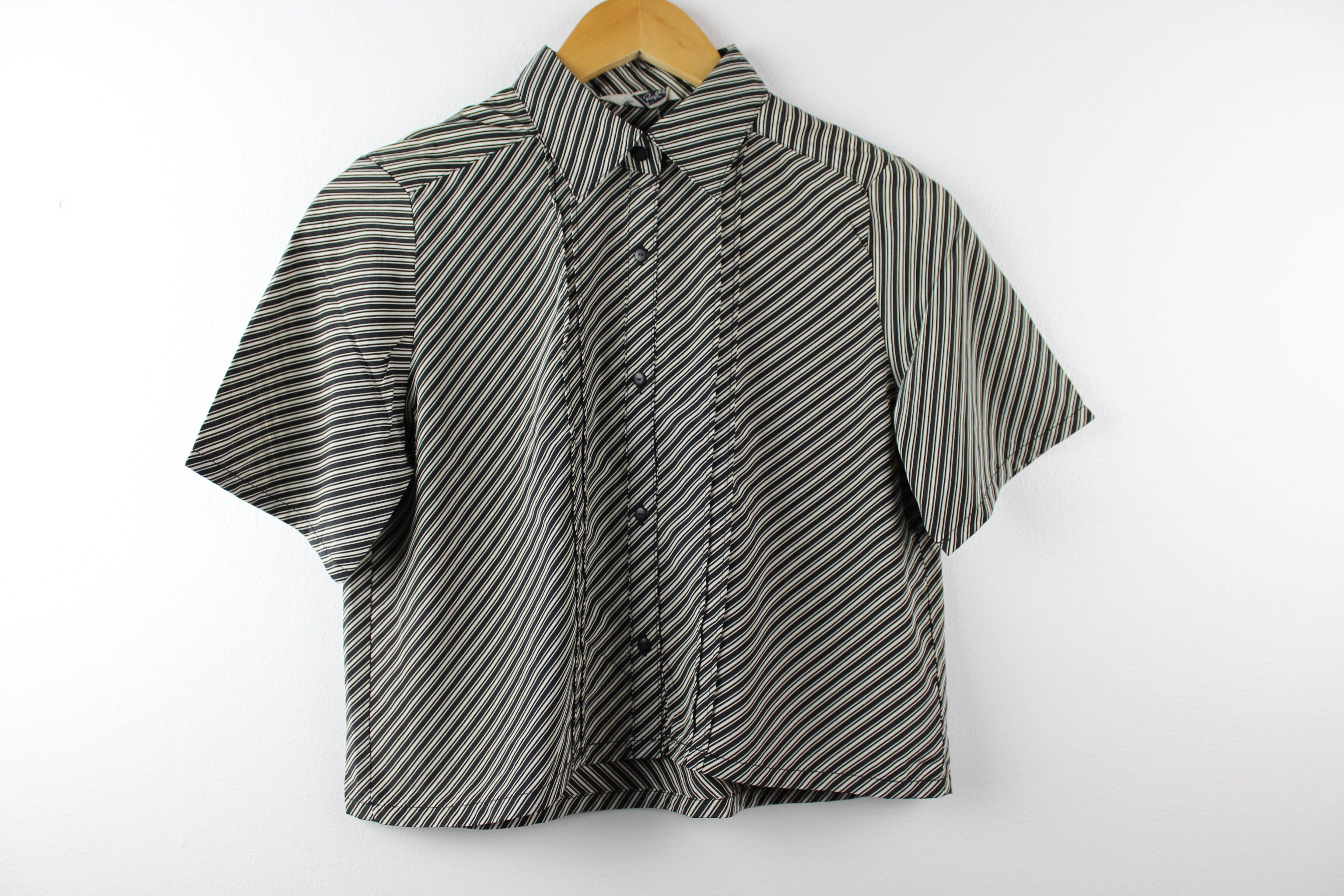 Reworked Vintage Short-Sleeve Button Up Blouse - Cropped