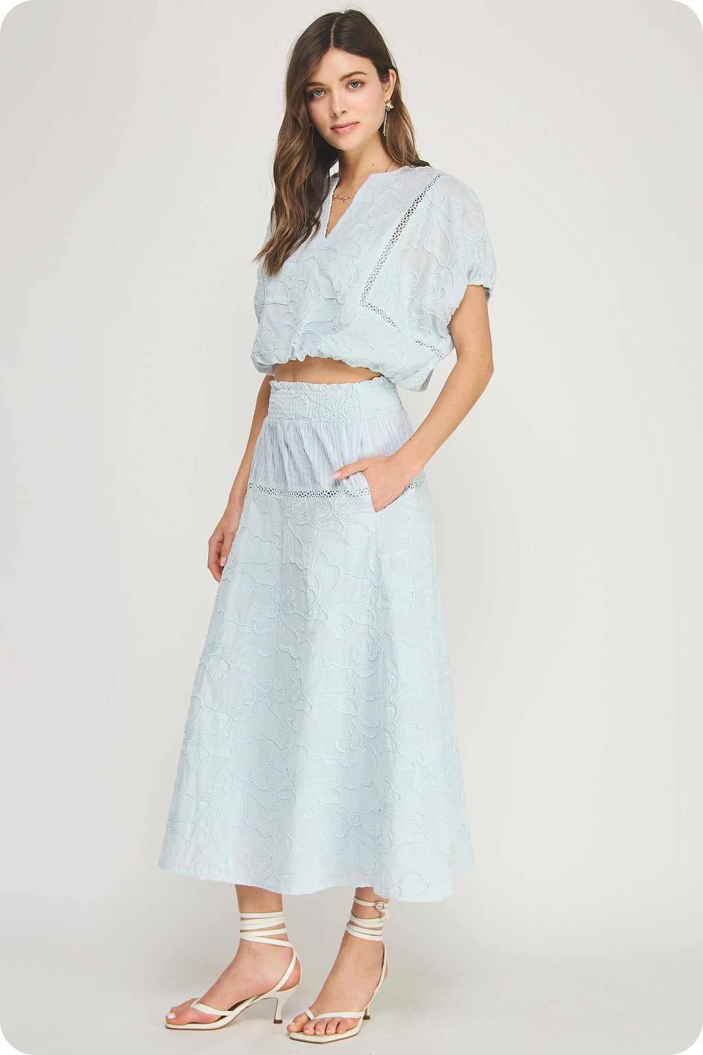 Floral Embroidery Cotton Lace Trim Top