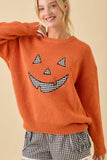 Pumpkin Face Patchwork Sweater Knit Top