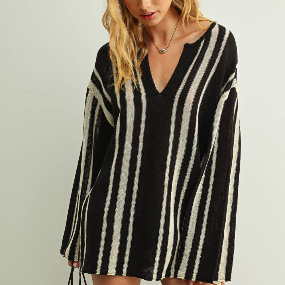 STRIPED LONG SLEEVE TUNIC TOP
