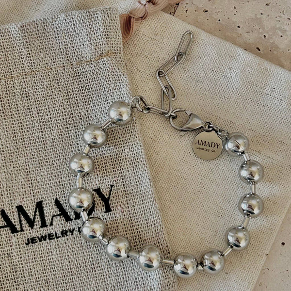 Silver Beaded Ball Chain Bracelet with Paperclip Extension