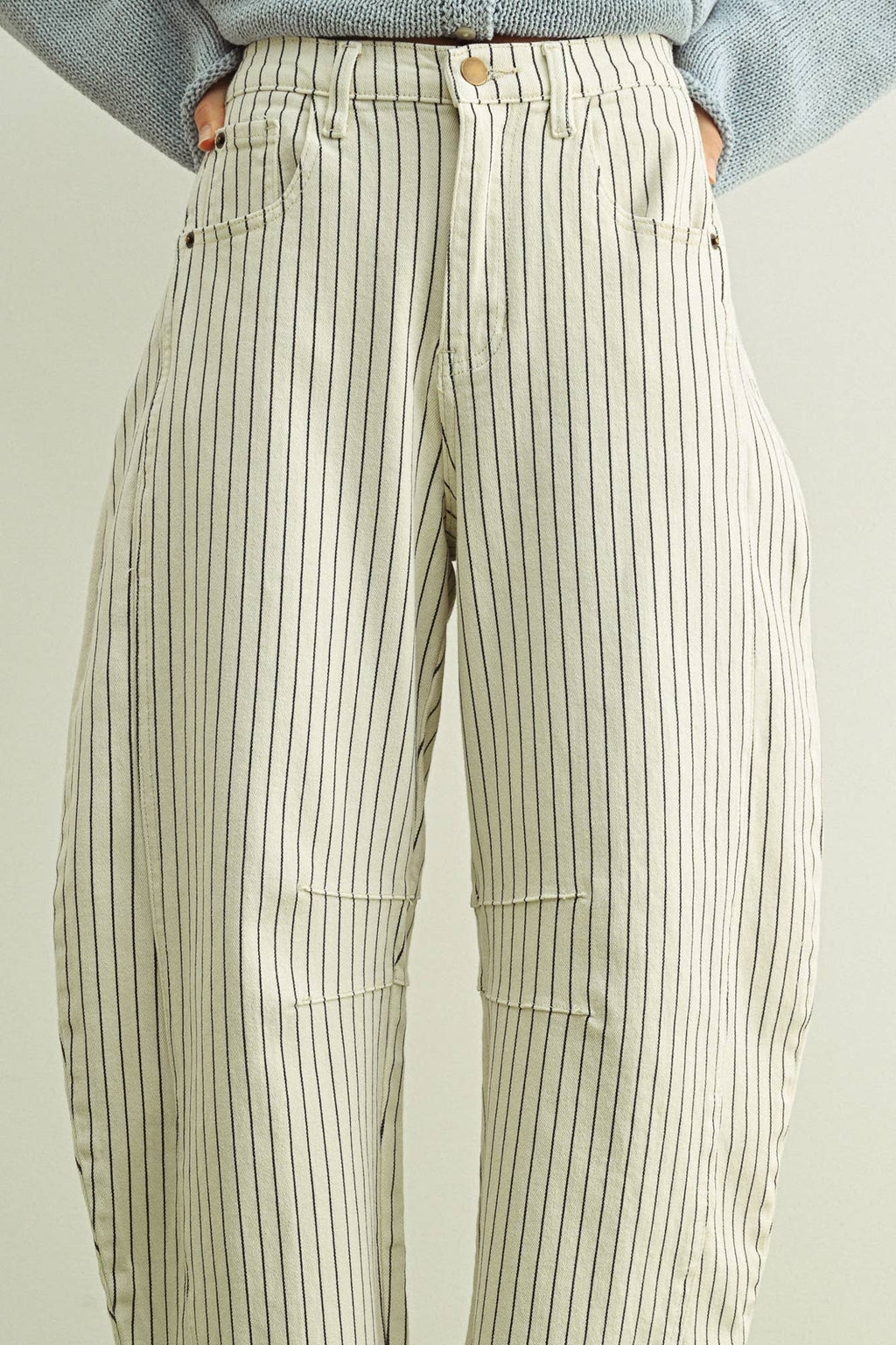 PINSTRIPED PATTERN BARREL PANTS