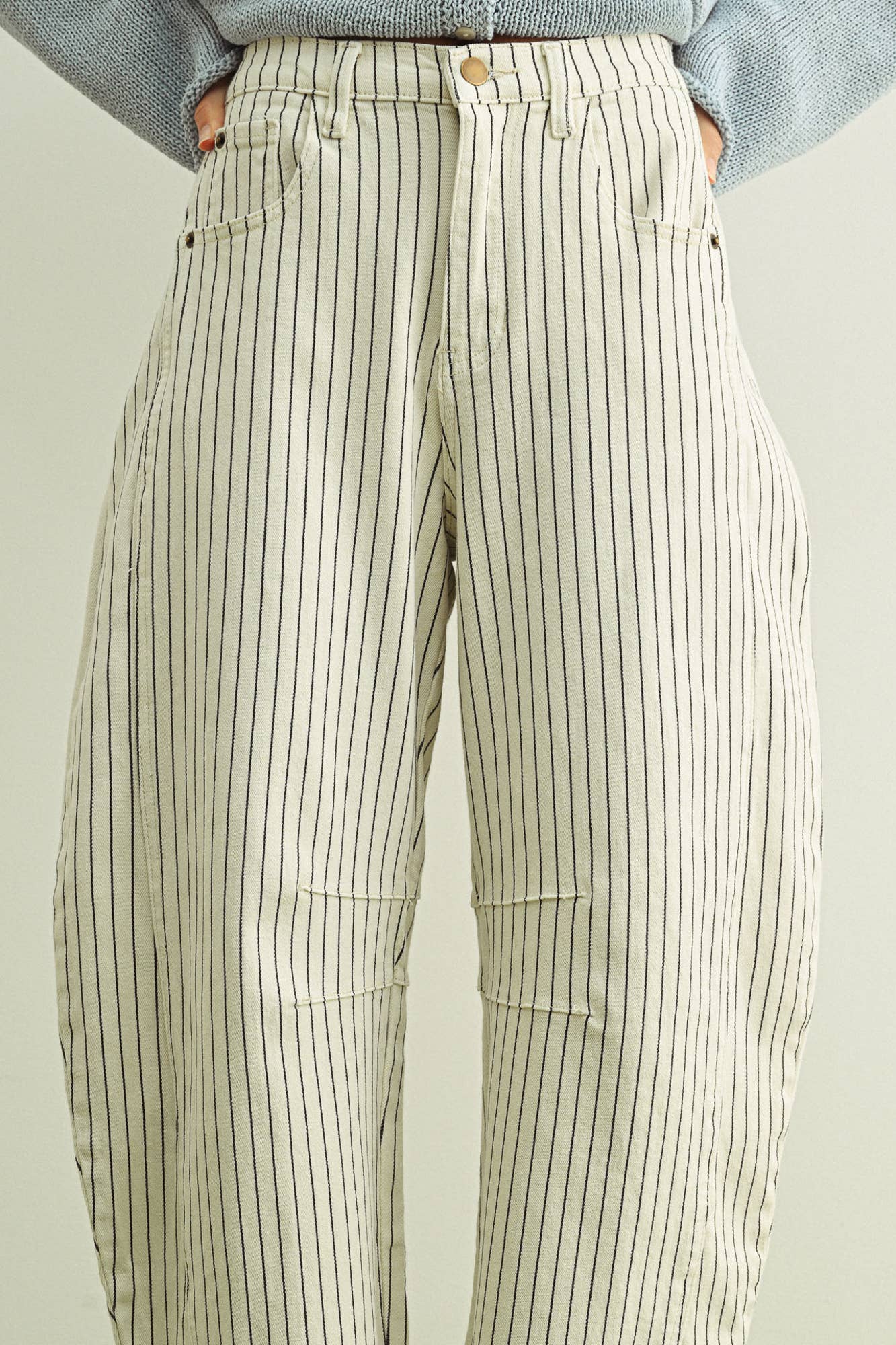 PINSTRIPED PATTERN BARREL PANTS
