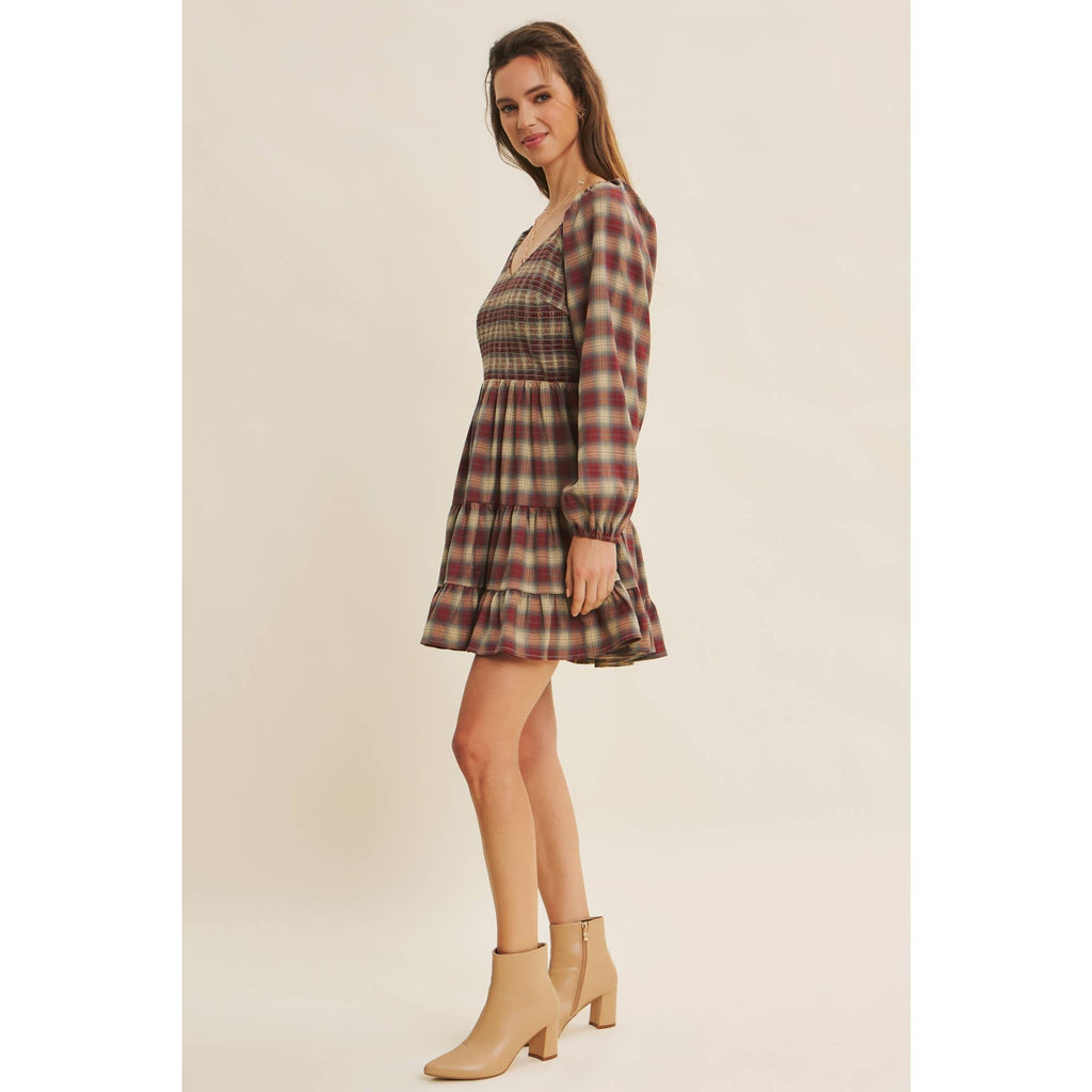 Plaid Smocked Mini Dress- CLEARANCE