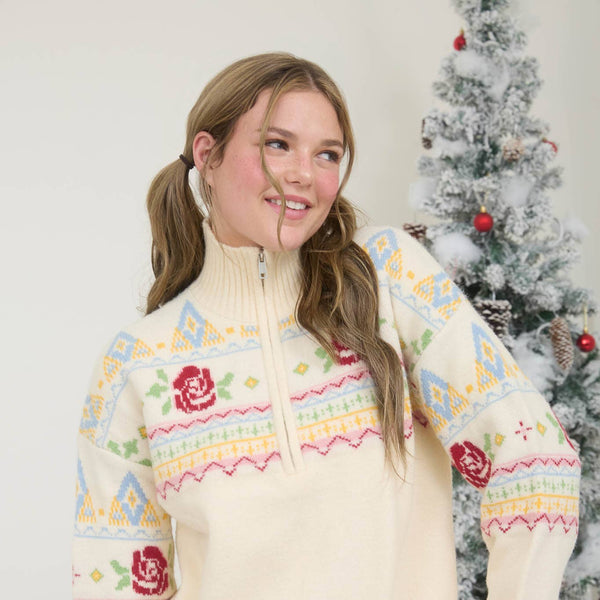 Rose Fair Isle Pullover Sweater&nbsp;