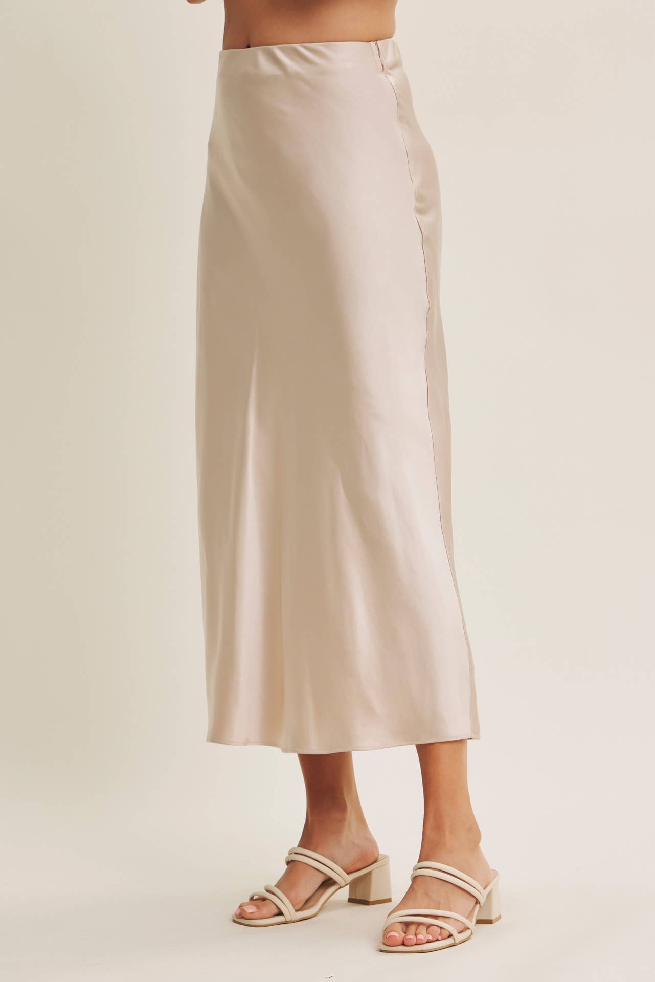 Thick Silky Satin Bias Cut Maxi Skirt - Champagne