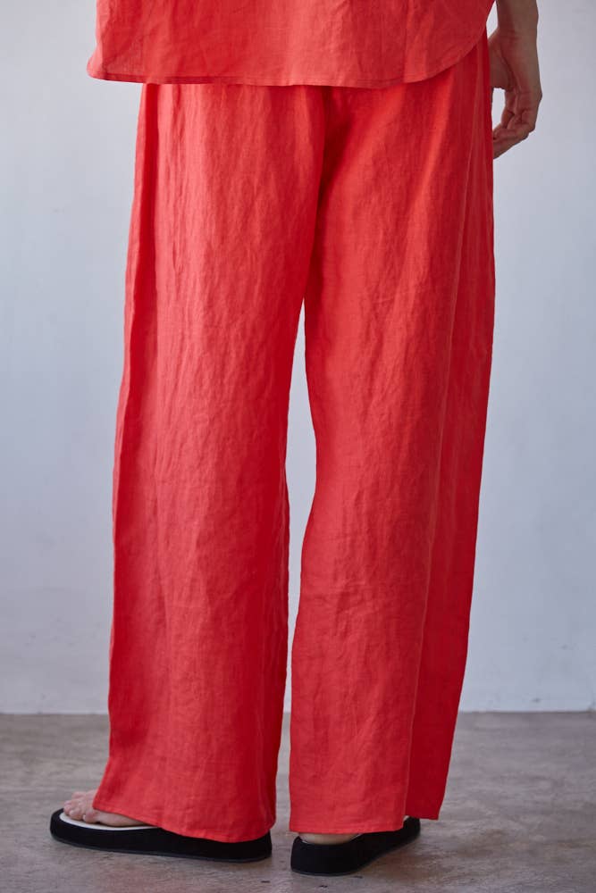 Linen Wide Leg Pants with Tie Strap