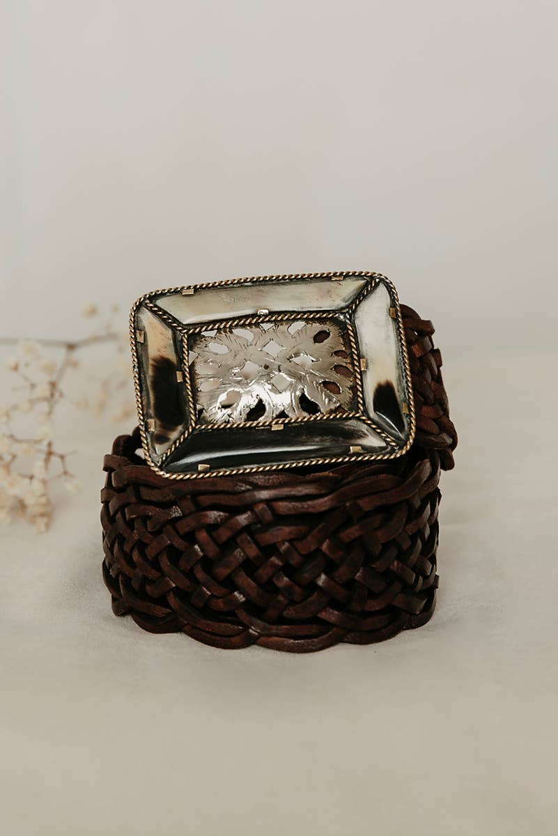 BROWN LEATHER BELT WIDE SQUARE EMPIRE