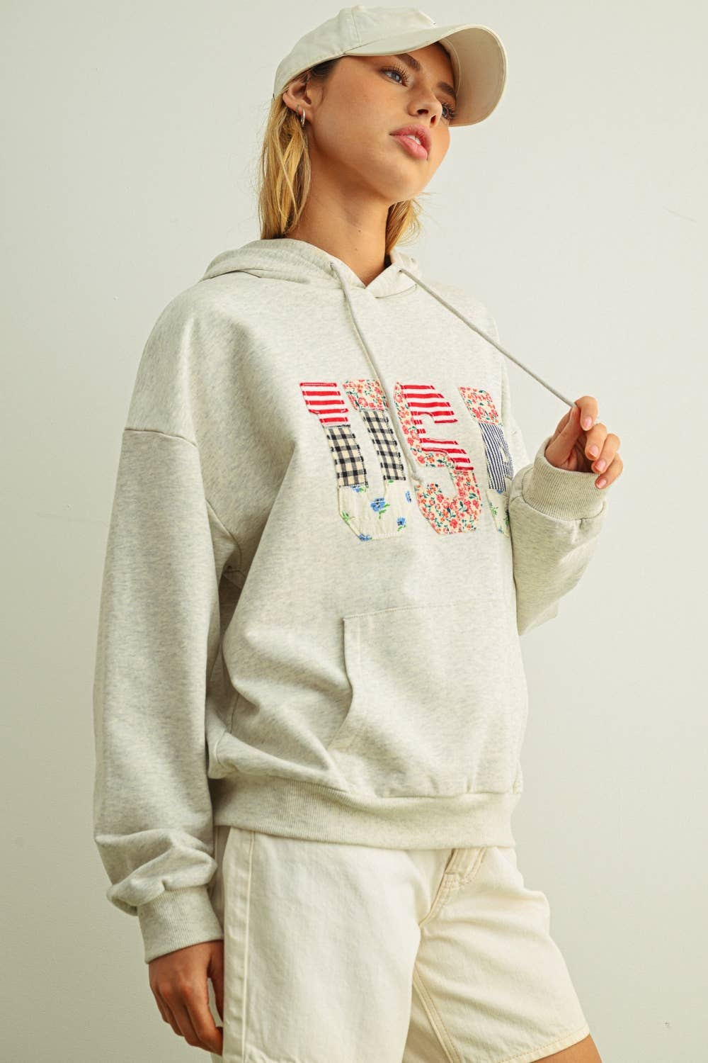 USA FLORAL PATCHWORK SWEATSHIRTS WITH HOODIE