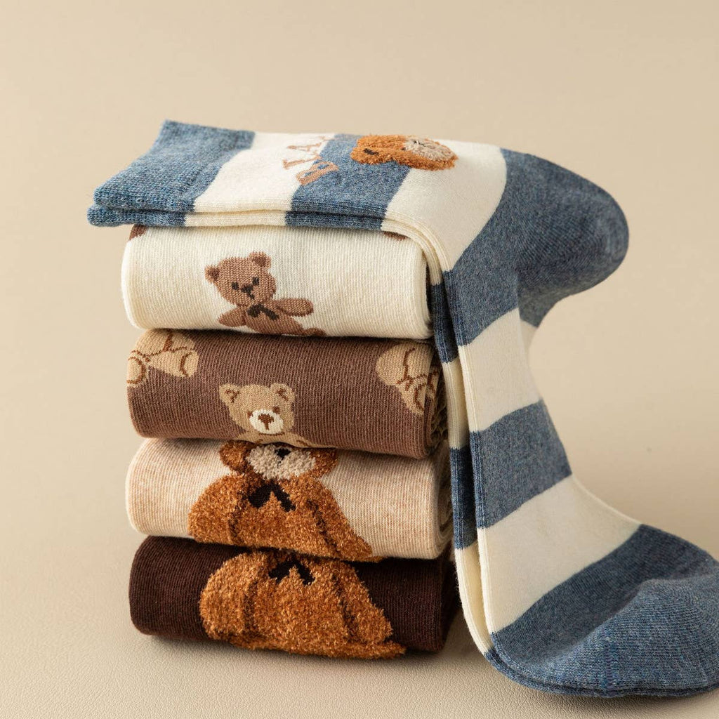 Cute Simple Brown Bear Pattern Crew Socks_CWMS0950: Beige / (OS) 3