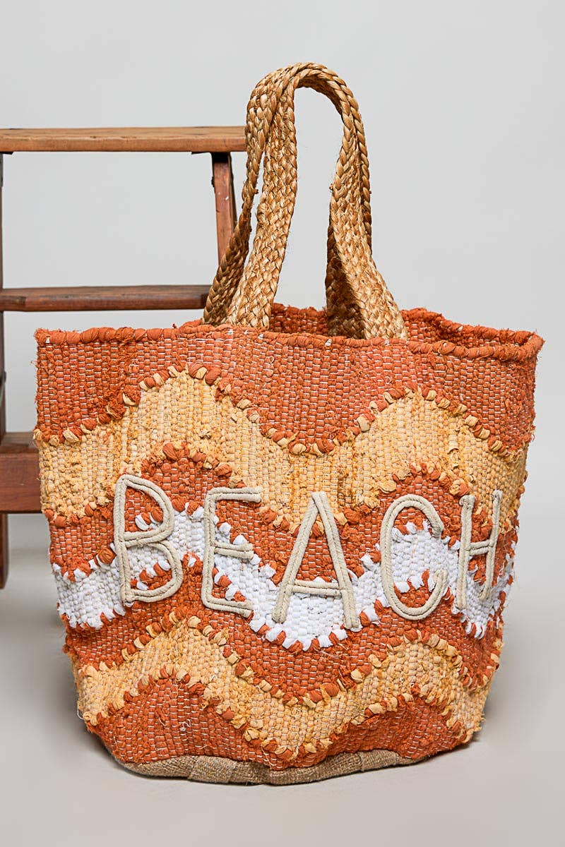 Beach Letter Woven Braided Tote Bag