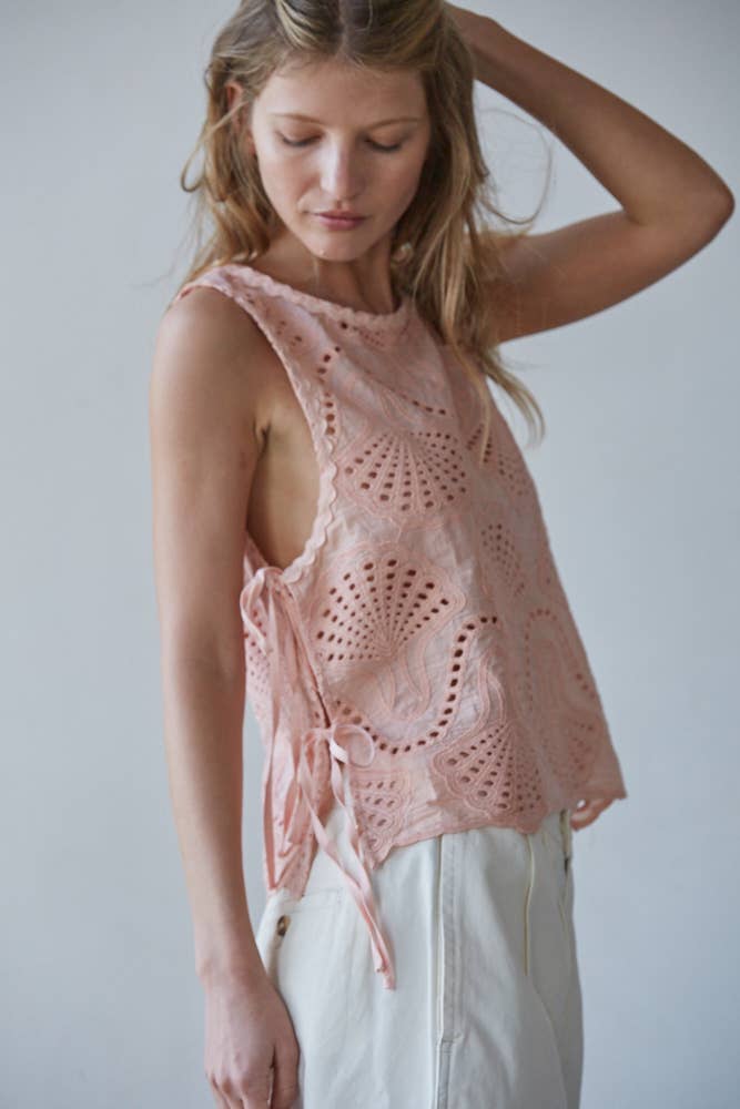 Cotton Eyelet Round Neck Sleeveless Top