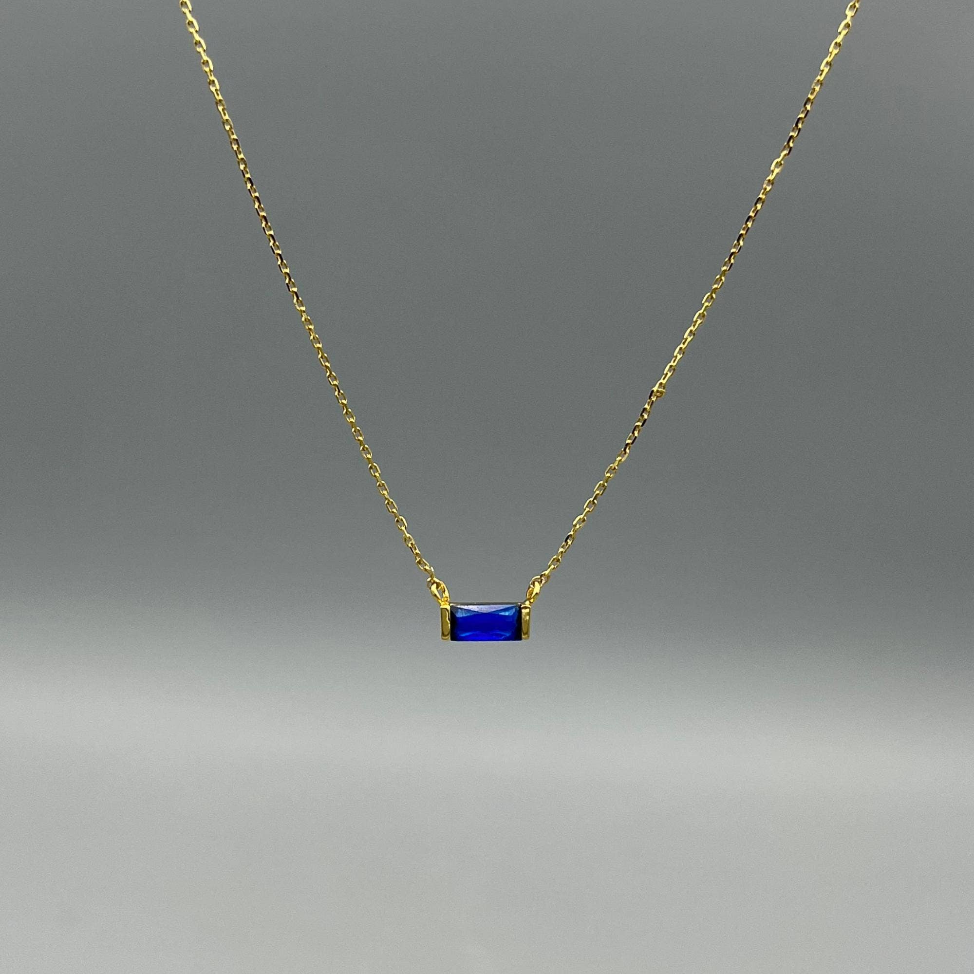 Gold Baguette Birthstone Necklace