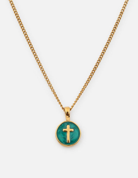 Emerald Agape Cross Pendant Necklace
