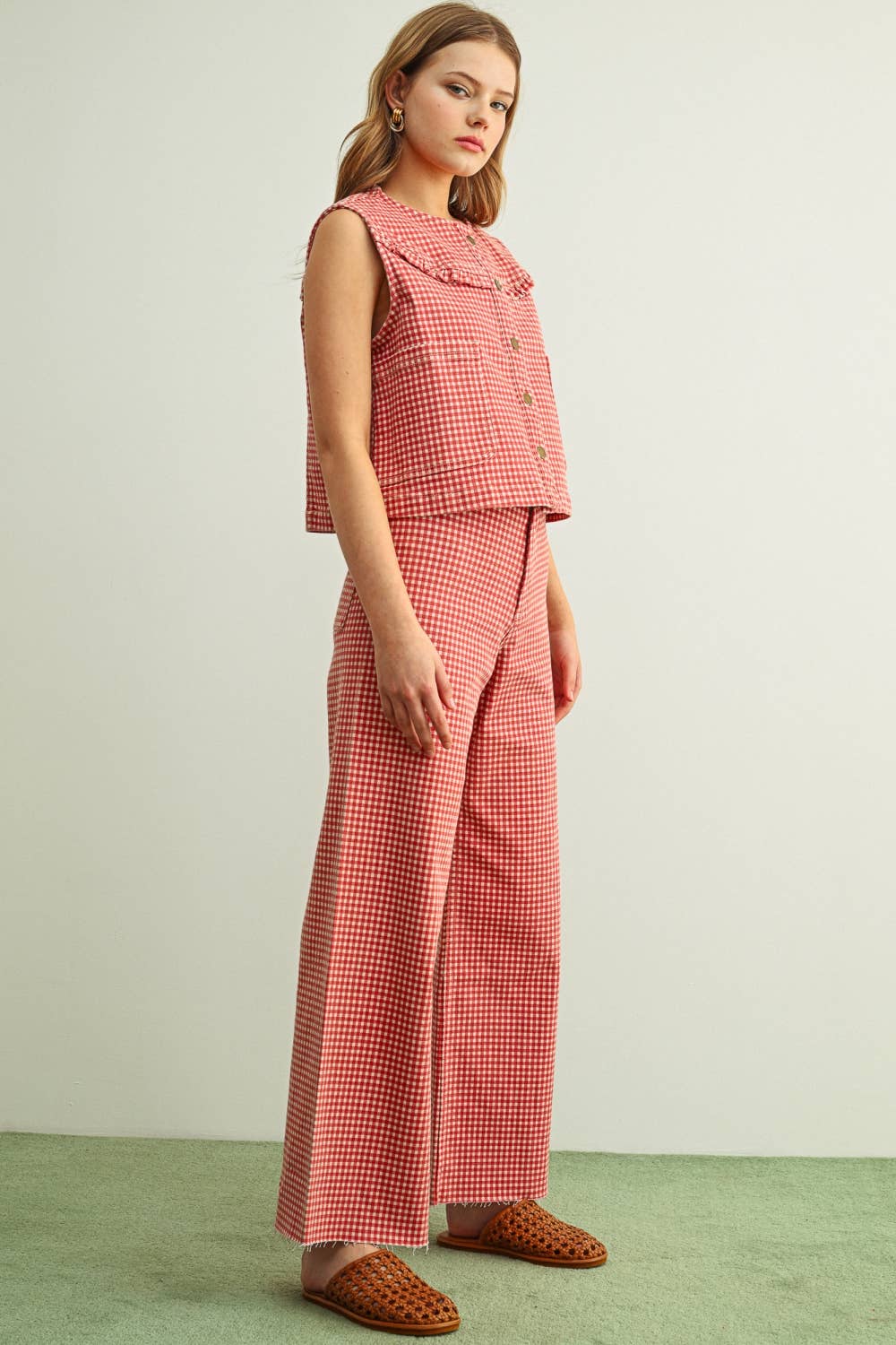 P6363ST   GINGHAM PRINTED STRETCH PANTS