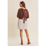 EASY COFFEE DATE BACK RIBBON TWOFER MINI SWEATER DRESS