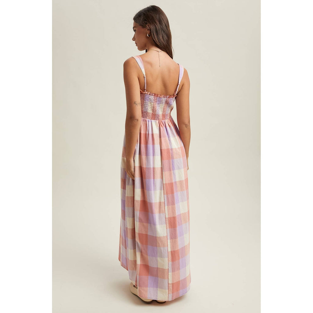 MULTICOLOR PLAID MIDI DRESS