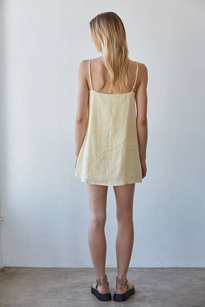 Woven Linen Square Neck Strap Mini Dress