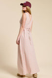 V-neck Sleeveless Plaid Maxi Dress with Back Tie