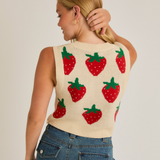 V-Neck Strawberry Pattern Crop Sweater Vest